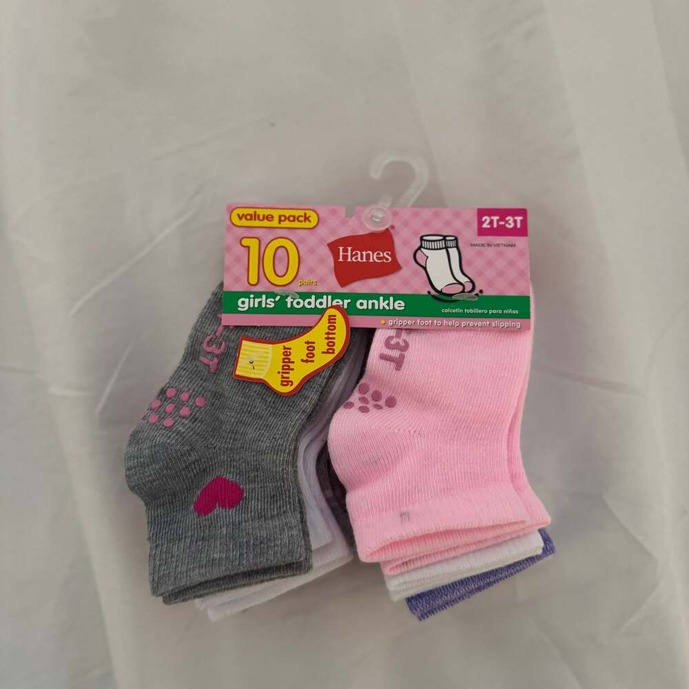 Hanes Girls' Toddler Super Soft Ankle Socks, Gripper Bottoms, 10-Pairs